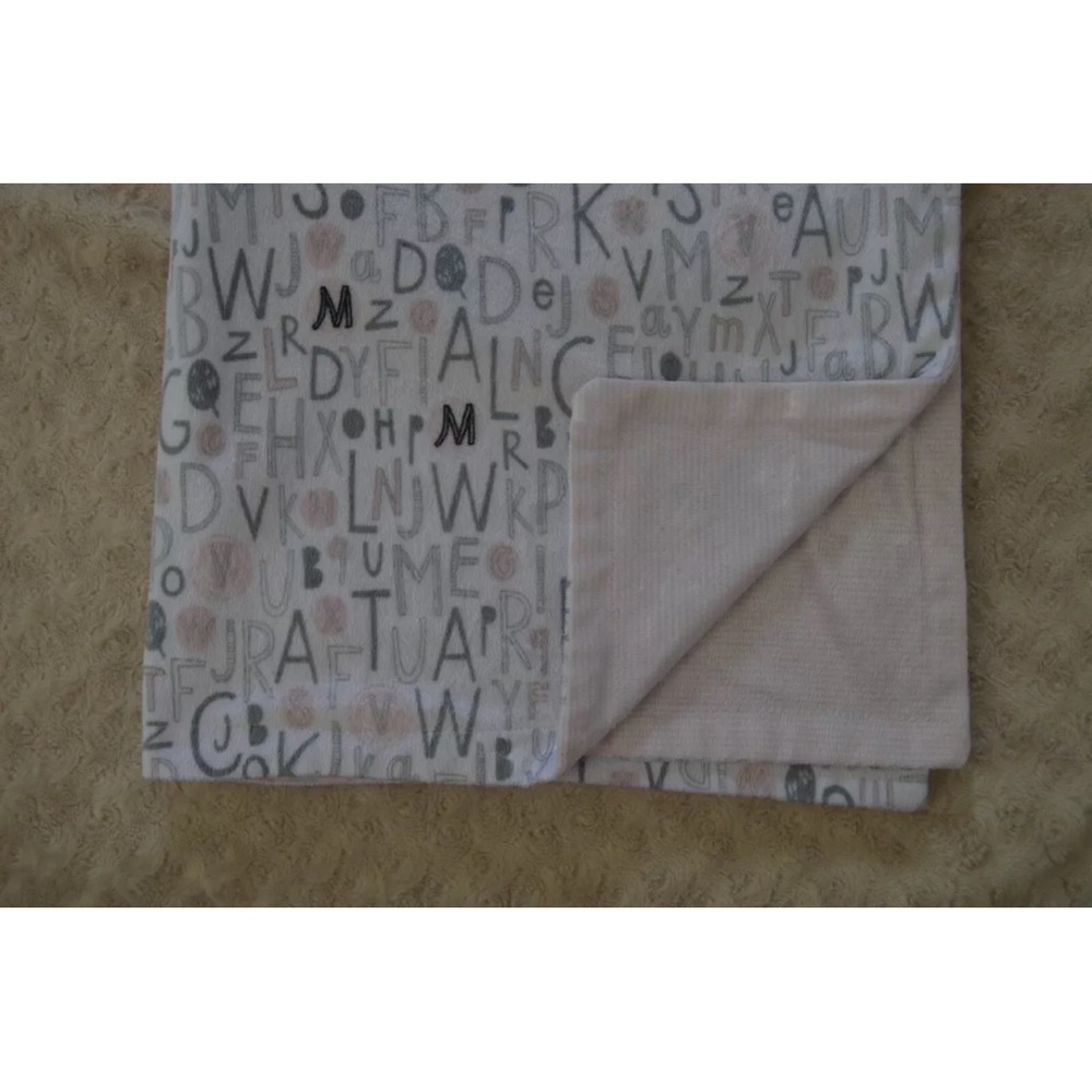 S.L. Home Fashions Alphabet Letter Baby Blanket Pink White Stripes Gray ABC